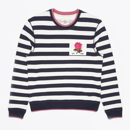 - Rose Embroidered Stripe Sweater - Navy/White