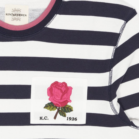 - Rose Embroidered Stripe Sweater - Navy/White