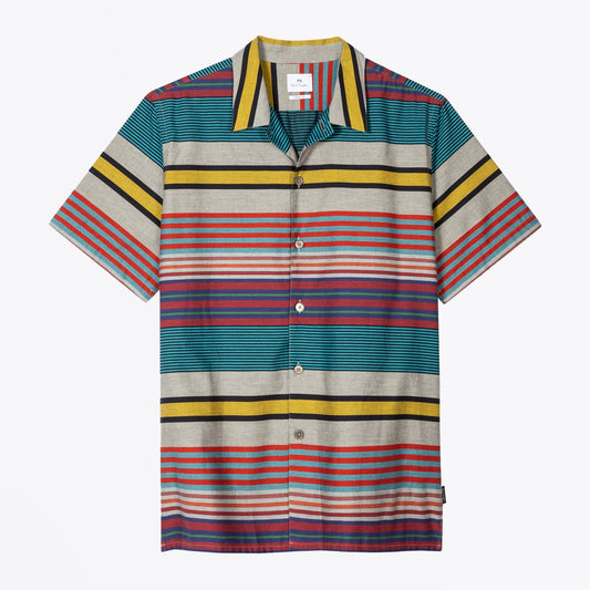 Horizontal Stripe Cotton Short-Sleeve Shirt - Multi
