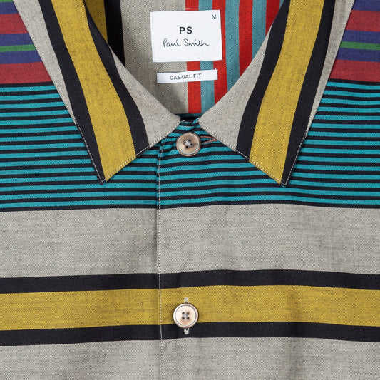 Horizontal Stripe Cotton Short-Sleeve Shirt - Multi