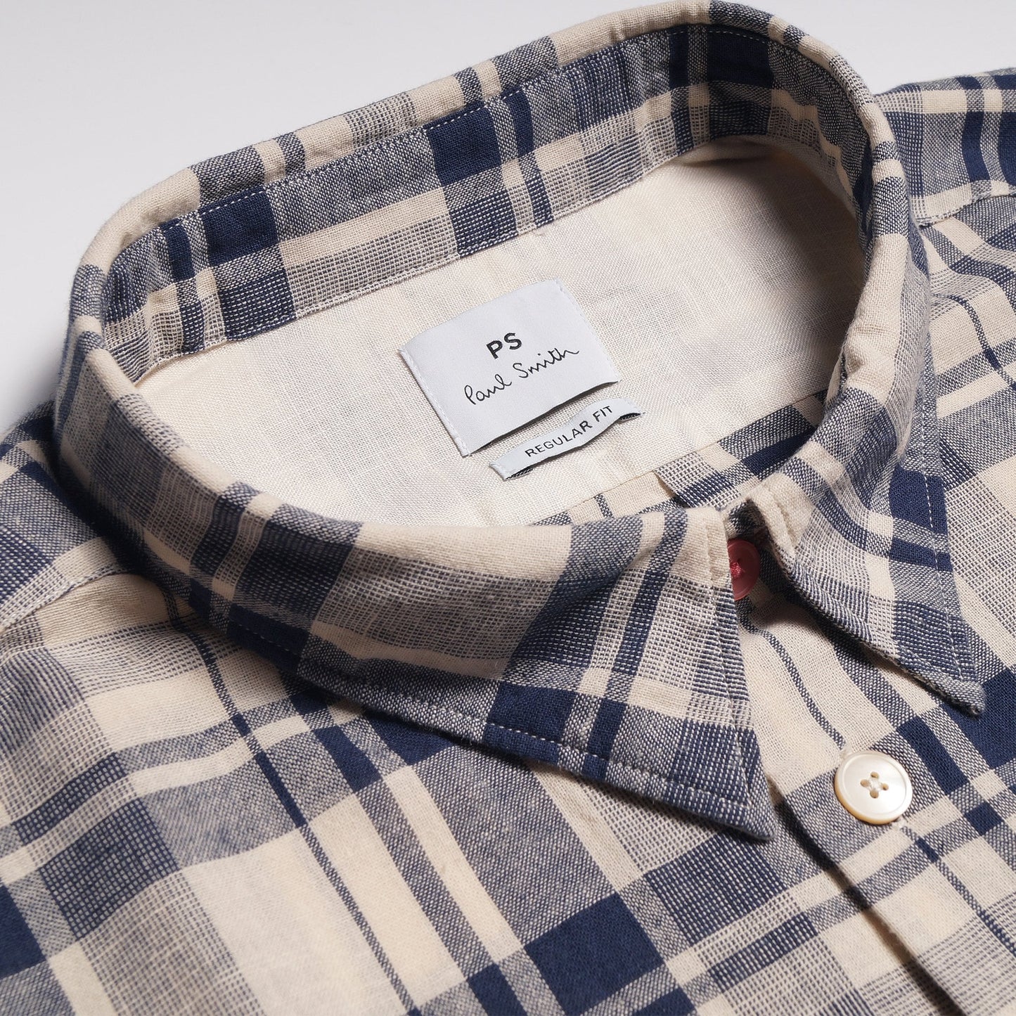 - Cotton-Linen Blend Check Shirt - Navy/Beige
