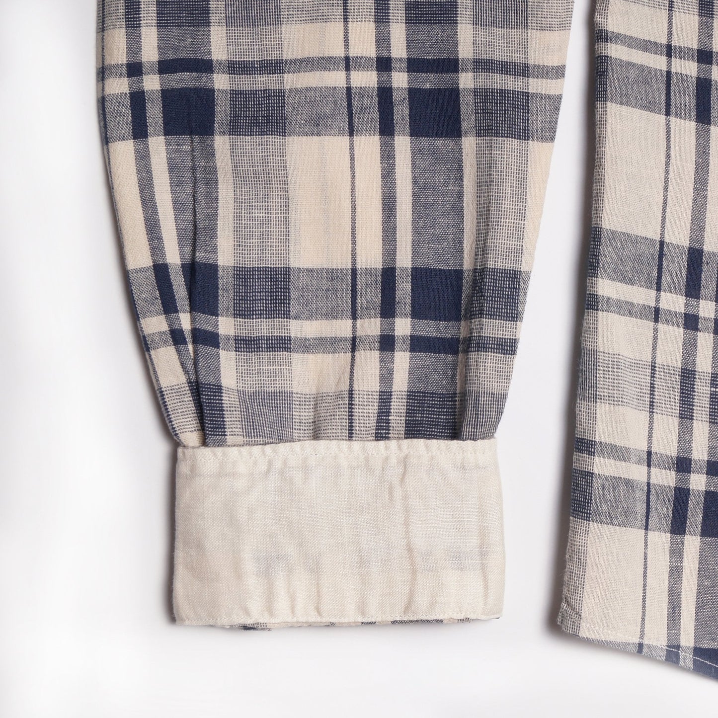 - Cotton-Linen Blend Check Shirt - Navy/Beige