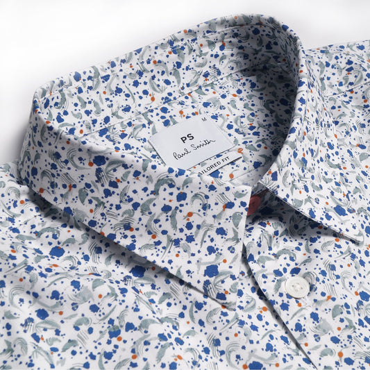 - Abstract Paint Splat Short-Sleeve Shirt - White/Multi