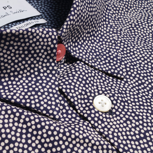 - Spot Print Short-Sleeve Shirt - Navy