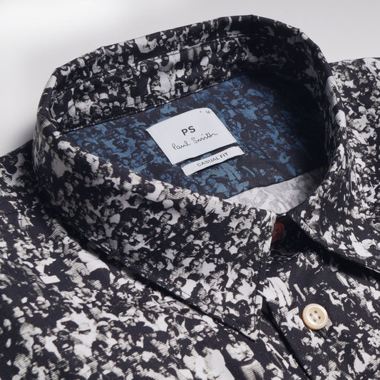 - Crowd Print Short-Sleeve Shirt - Black/White