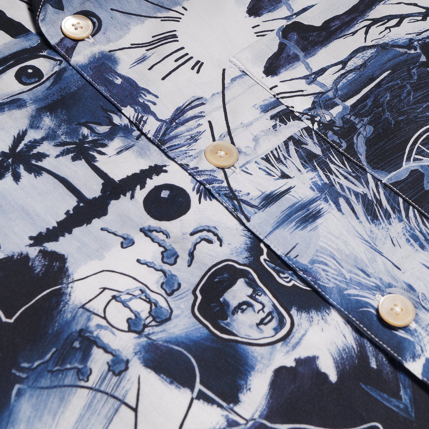 - 'Pulp' Print Organic-Cotton Short-Sleeve Shirt - Blue