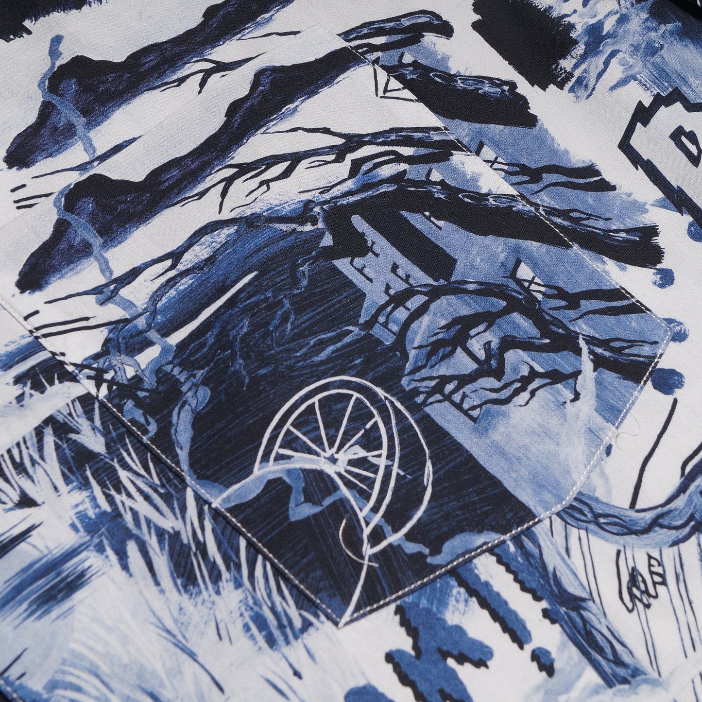 - 'Pulp' Print Organic-Cotton Short-Sleeve Shirt - Blue