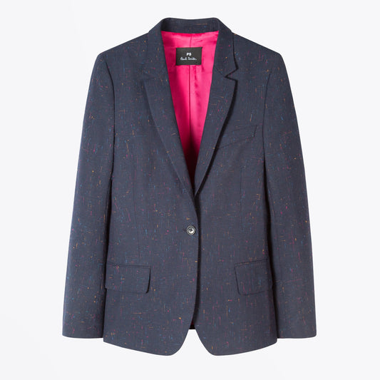 Flecked Wool-Blend Blazer - Navy