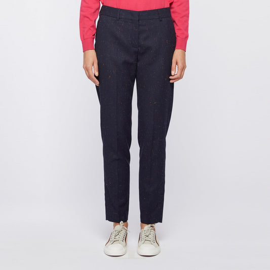 Flecked Wool-Blend Trousers - Navy