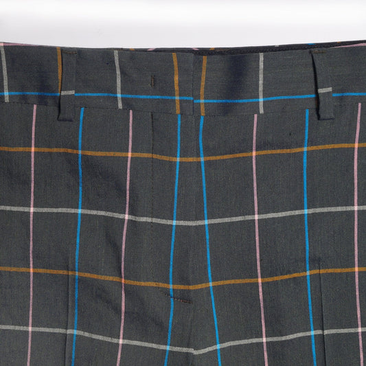 - Check Linen-Blend Trousers - Grey/Green