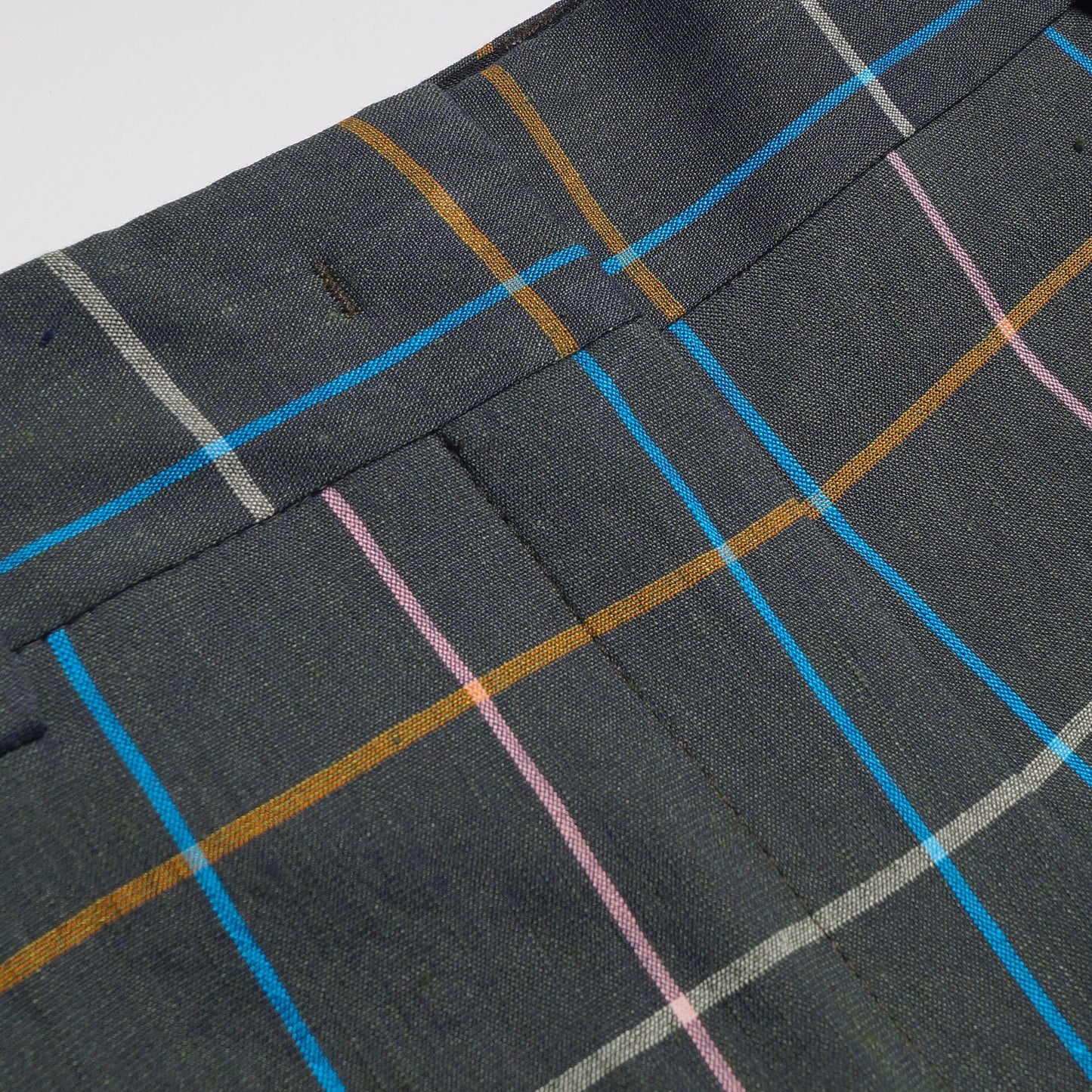 - Check Linen-Blend Trousers - Grey/Green