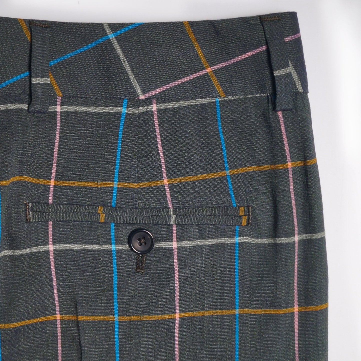 - Check Linen-Blend Trousers - Grey/Green