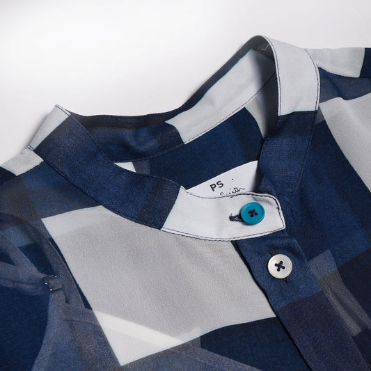 - Check Viscose Shirt With Peplum - Navy/White