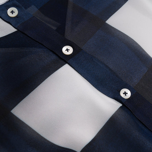 - Check Viscose Shirt With Peplum - Navy/White