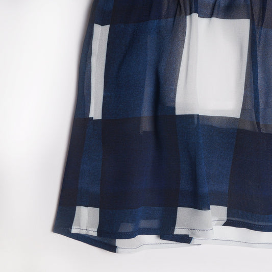 - Check Viscose Shirt With Peplum - Navy/White