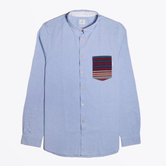 - Organic Cotton Contrast Pocket Shirt - Blue