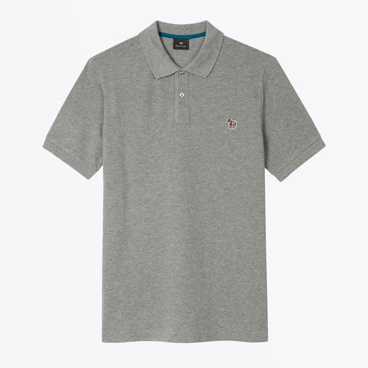 - Organic Cotton-Piqué Zebra Logo Polo Shirt - Grey