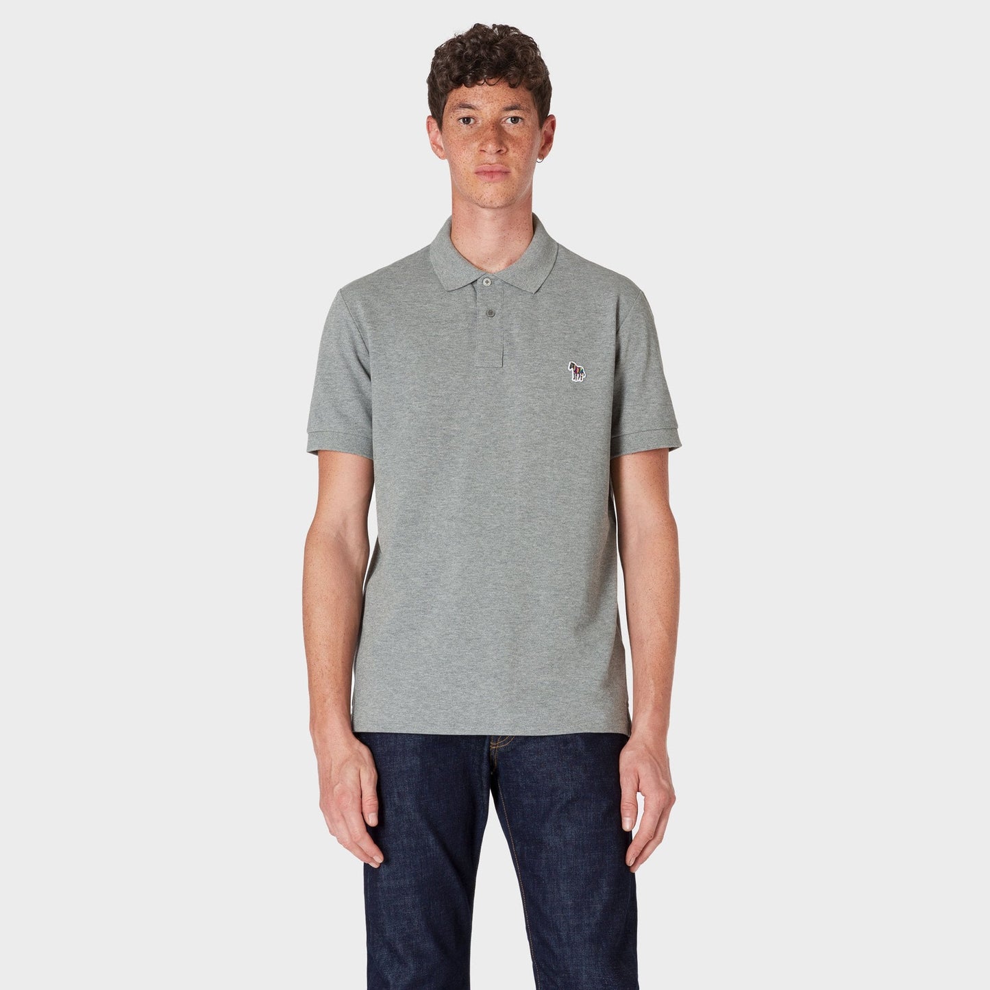 - Organic Cotton-Piqué Zebra Logo Polo Shirt - Grey