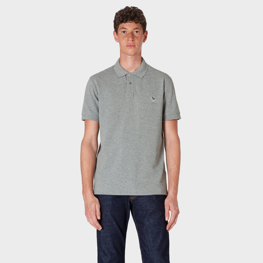- Organic Cotton-Piqué Zebra Logo Polo Shirt - Grey