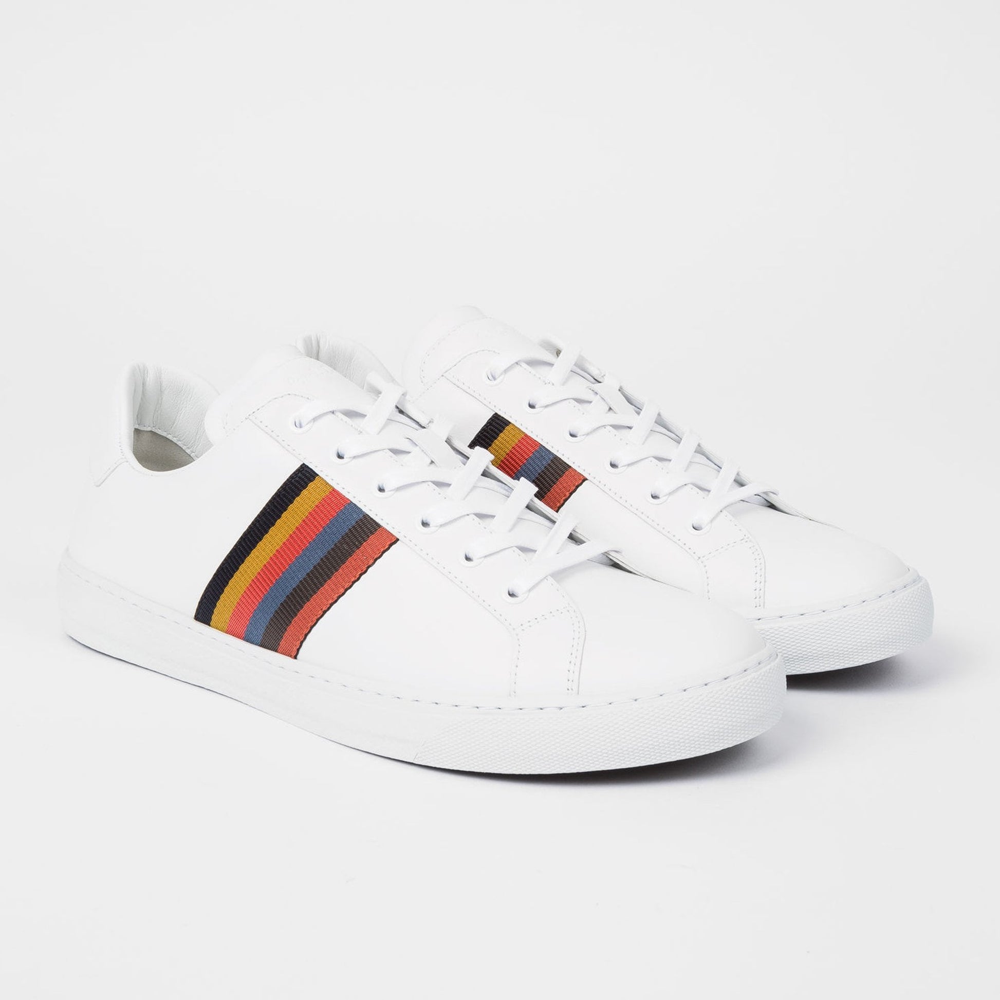 Paul Leather 'Hansen' Trainers With 'Bright Stripe' - White