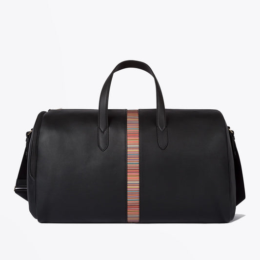Leather 'Signature Stripe' Holdall - Black