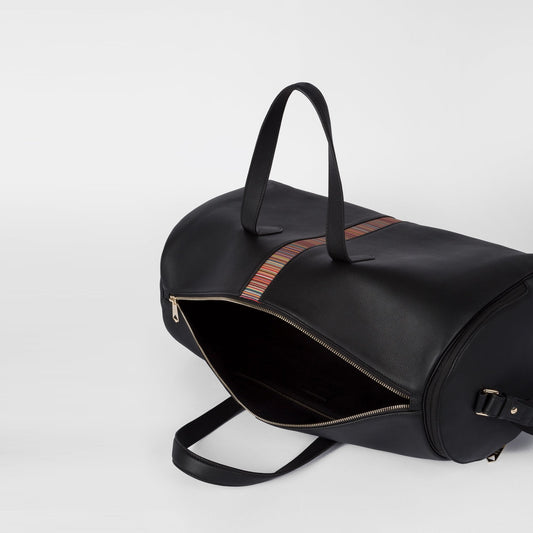 Leather 'Signature Stripe' Holdall - Black