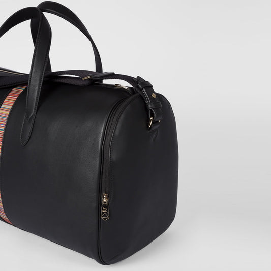 Leather 'Signature Stripe' Holdall - Black
