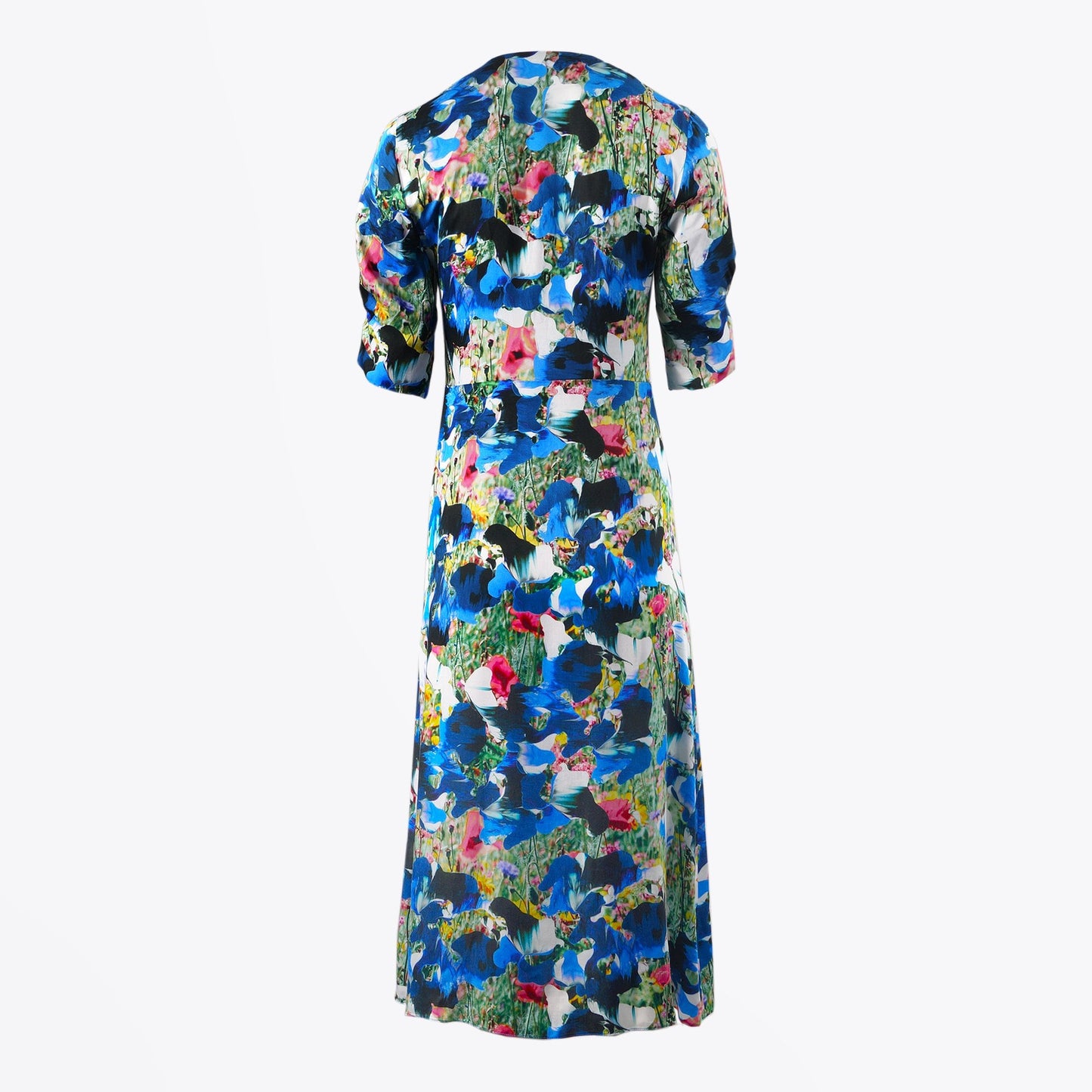 - Abstract Floral Print Midi Tea Dress - Blue/Multi