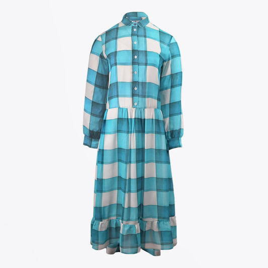 - CheckViscose Midi Dress - Turquoise