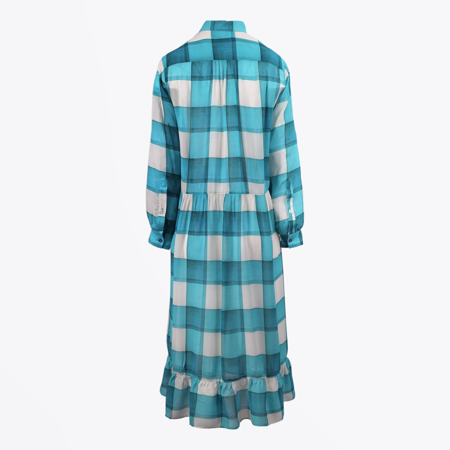 - CheckViscose Midi Dress - Turquoise