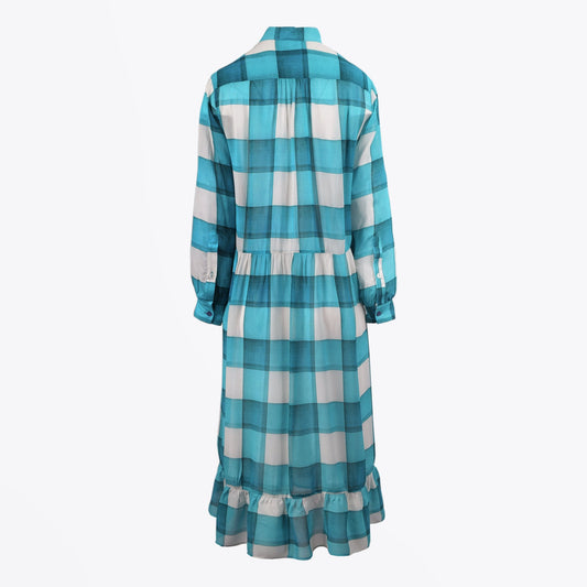 - CheckViscose Midi Dress - Turquoise