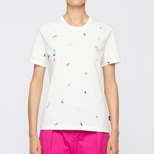 - 'Scribble' Round-Neck Tee - White