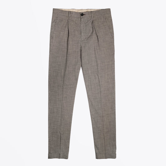 - Fine Check Pleated Trousers - Light Grey
