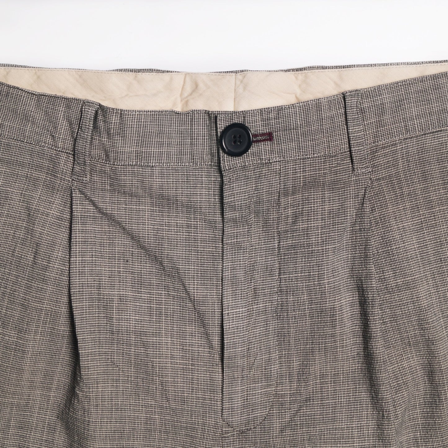 - Fine Check Pleated Trousers - Light Grey
