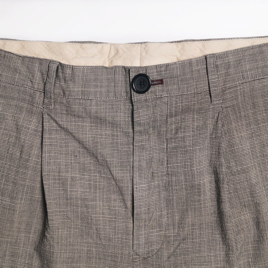 - Fine Check Pleated Trousers - Light Grey