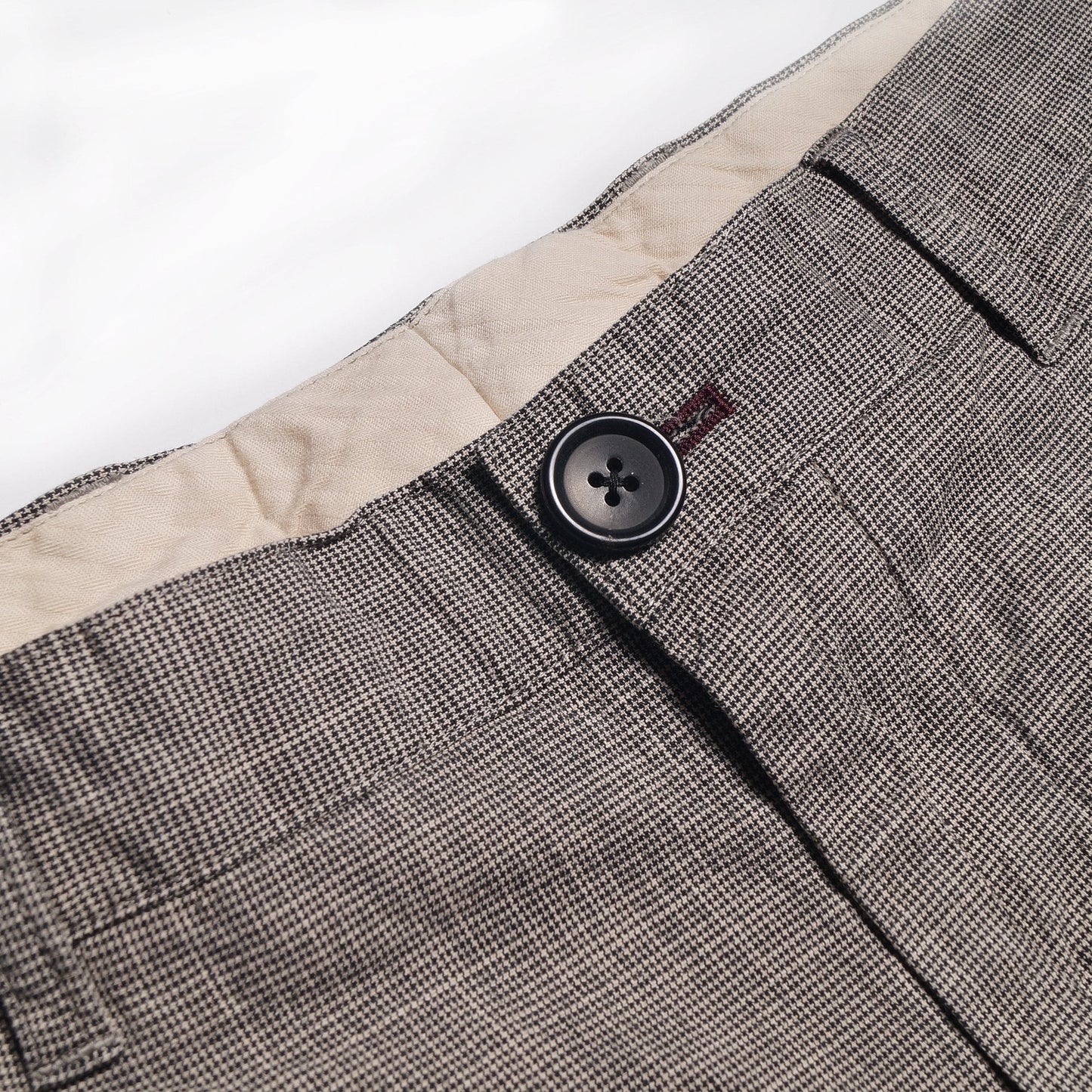 - Fine Check Pleated Trousers - Light Grey