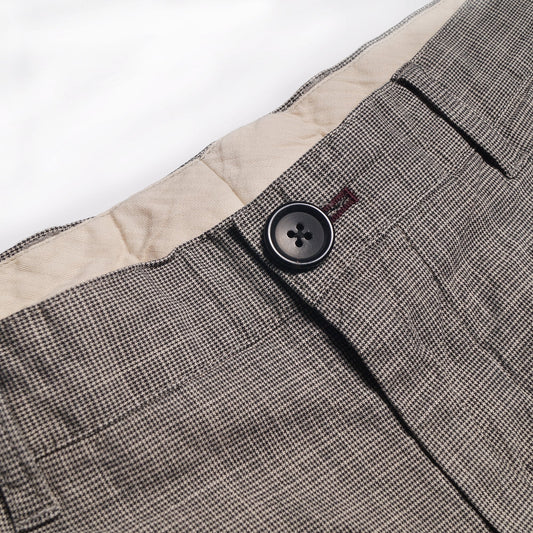 - Fine Check Pleated Trousers - Light Grey