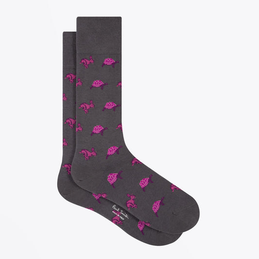 - 'Hare & Tortoise' Pattern Socks - Charcoal Grey