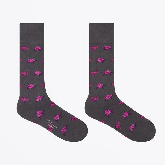 - 'Hare & Tortoise' Pattern Socks - Charcoal Grey