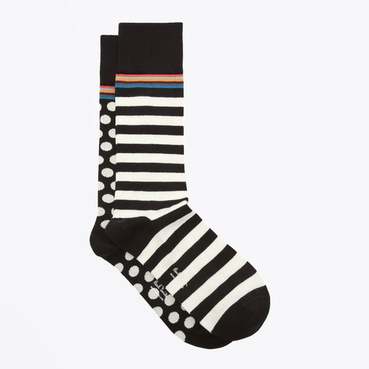 - Two Pack Stripes and Spots Socks - Black/White