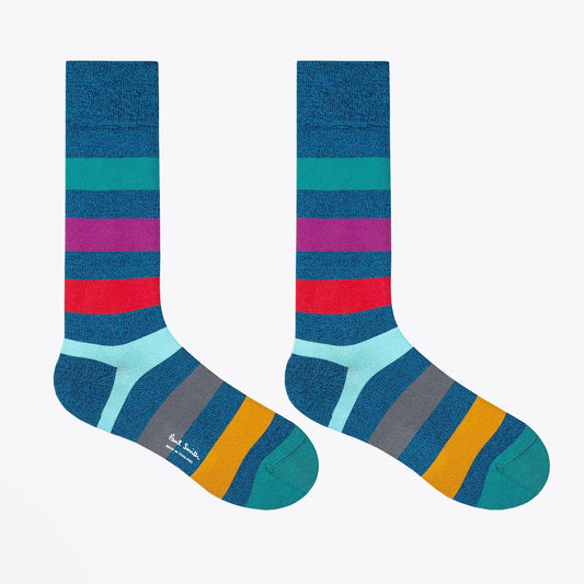 Large Stripe Socks - Teal/Multi