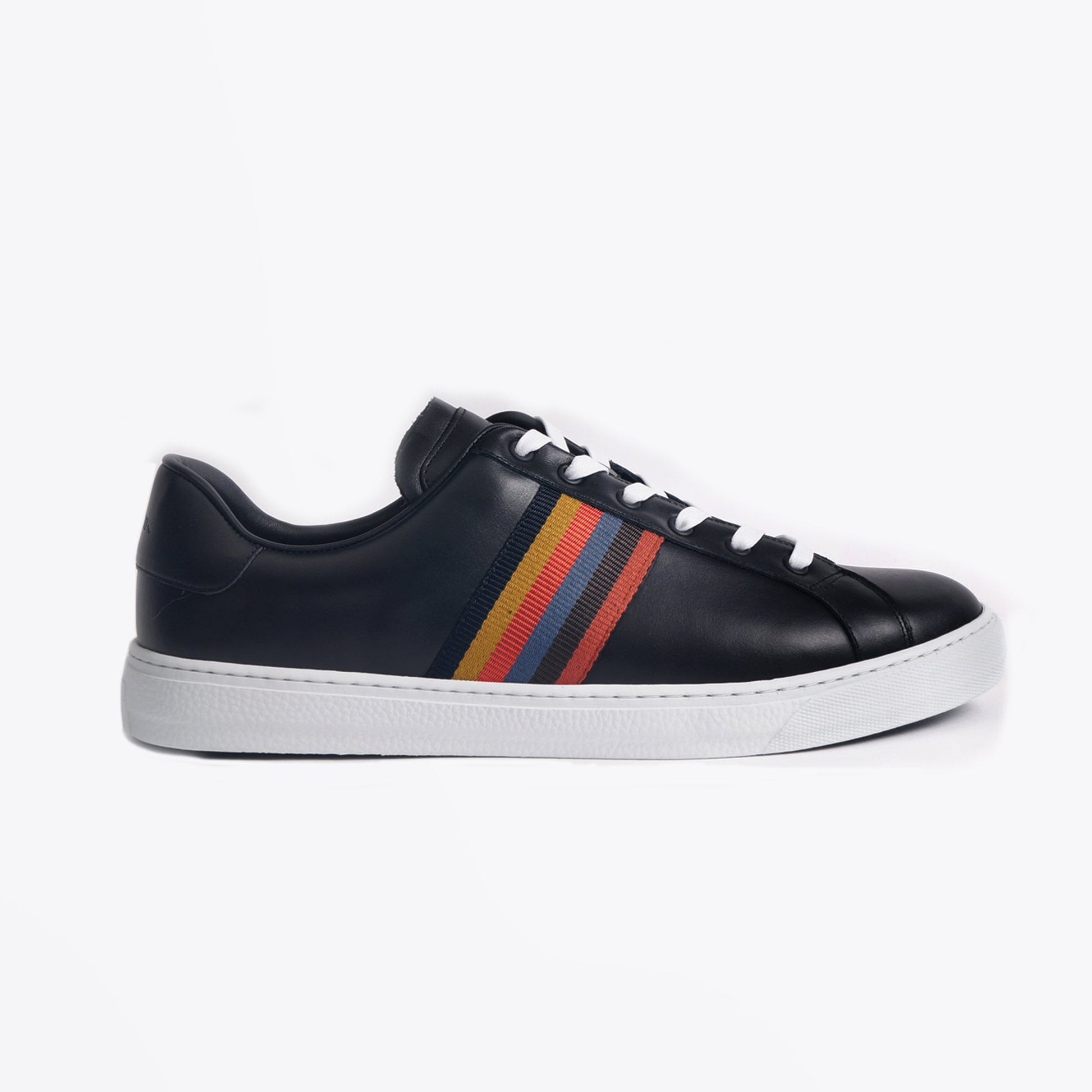 Paul Leather 'Hansen' Trainers With 'Bright Stripe' - Black