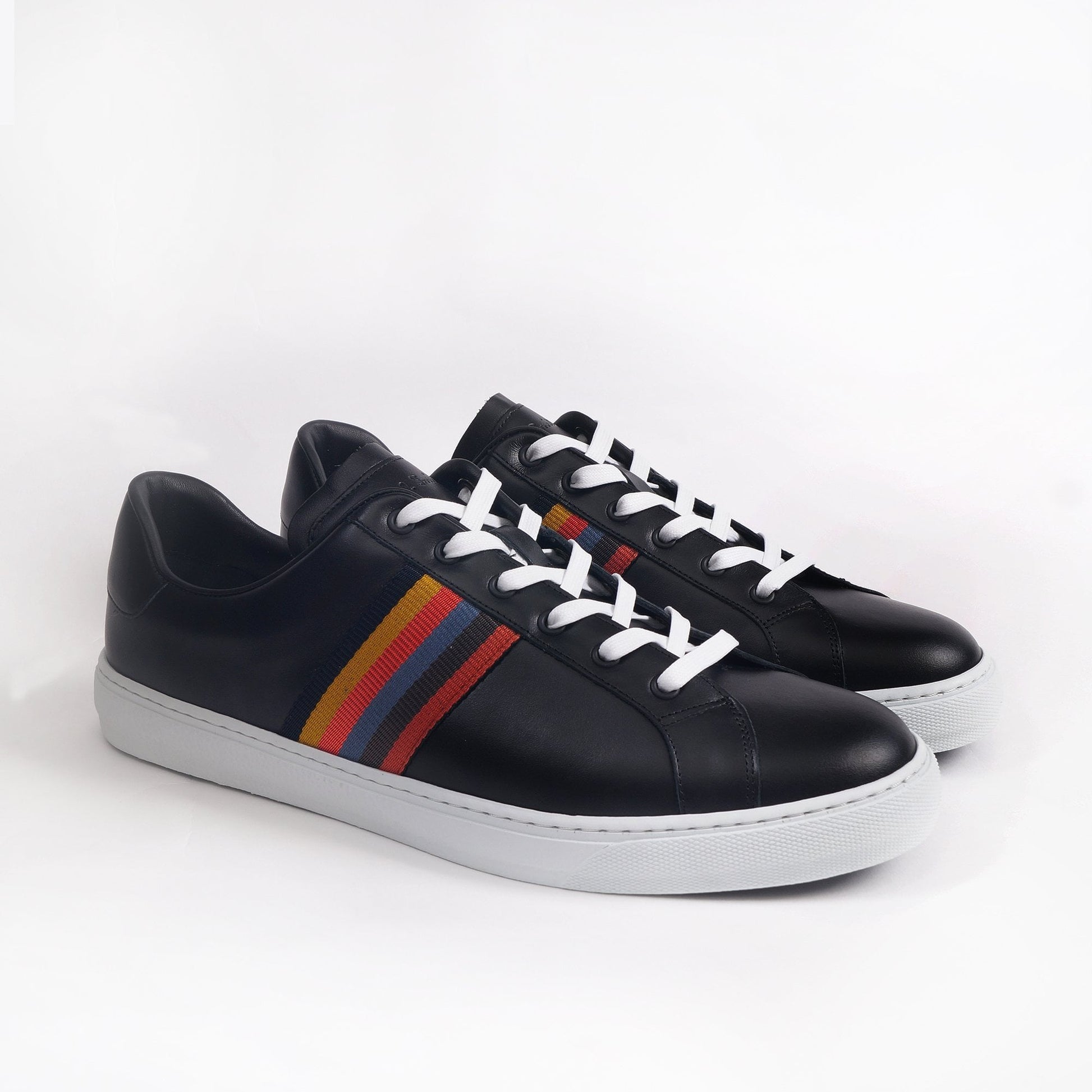 Paul Leather 'Hansen' Trainers With 'Bright Stripe' - Black