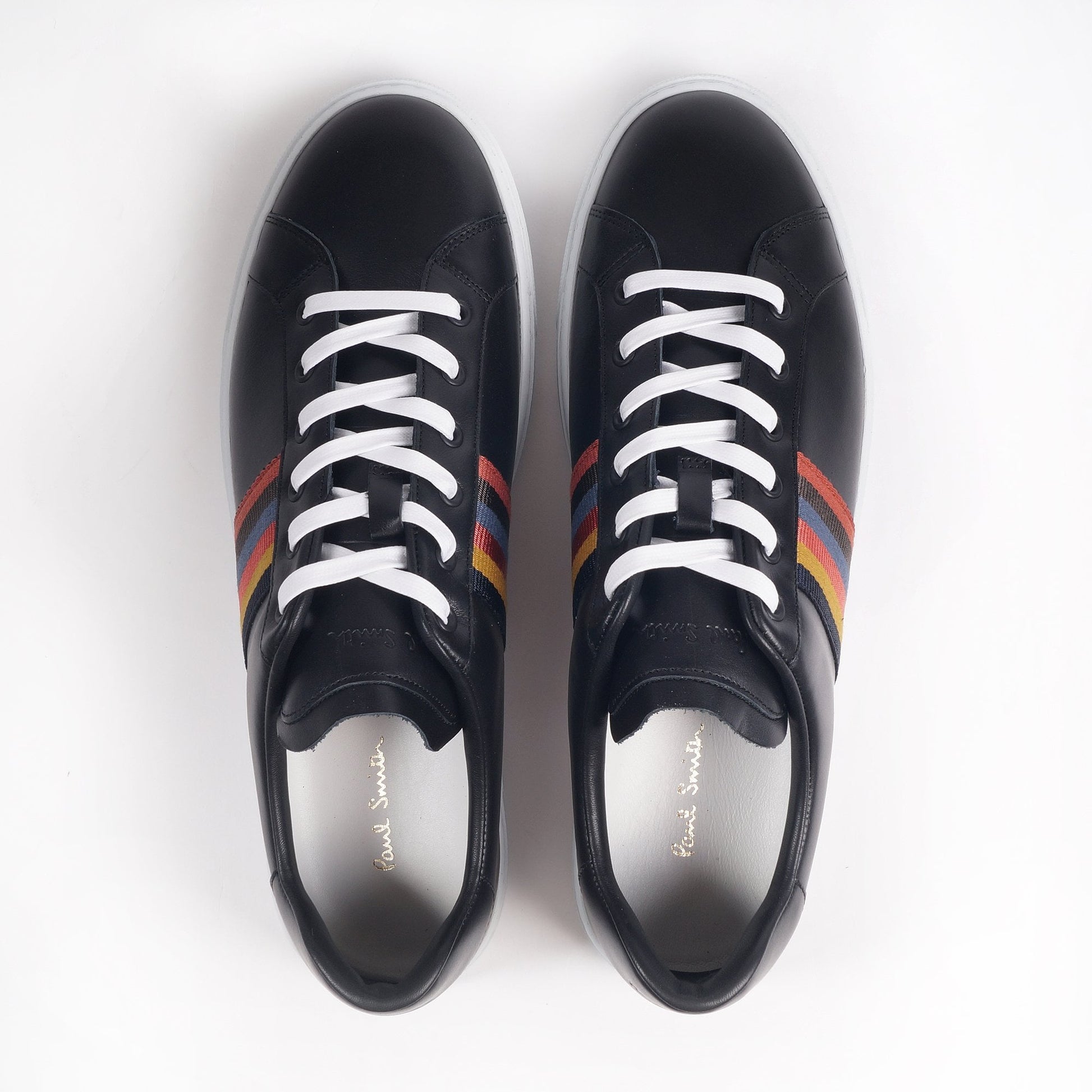 Paul Leather 'Hansen' Trainers With 'Bright Stripe' - Black