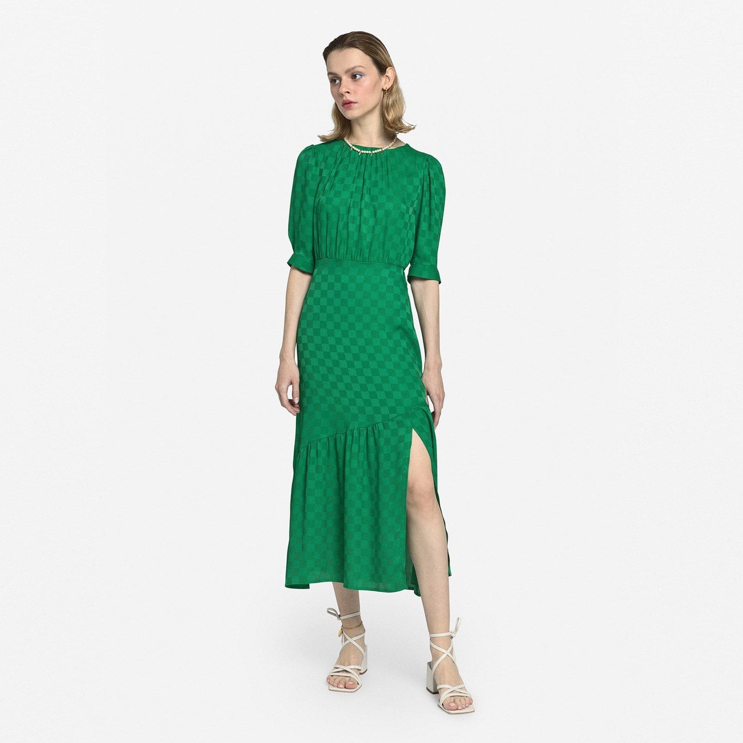 Jacquard Checked Dress - Green