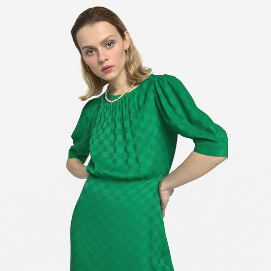 Jacquard Checked Dress - Green
