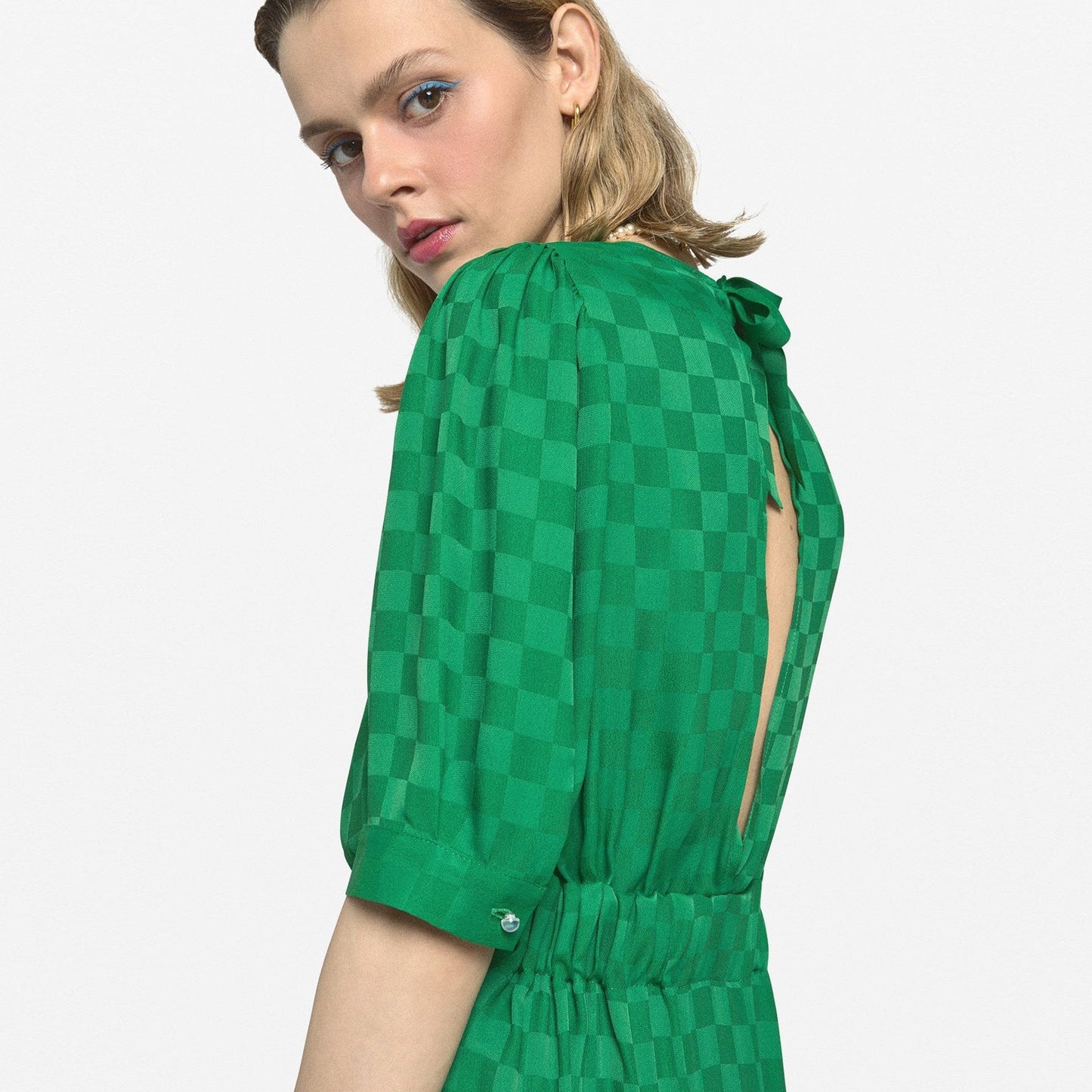 Jacquard Checked Dress - Green