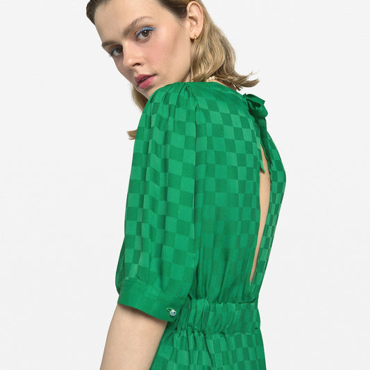Jacquard Checked Dress - Green