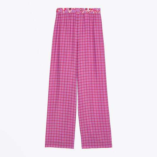 - Wide-Leg Check Trousers - Purple