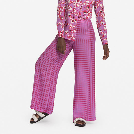 - Wide-Leg Check Trousers - Purple
